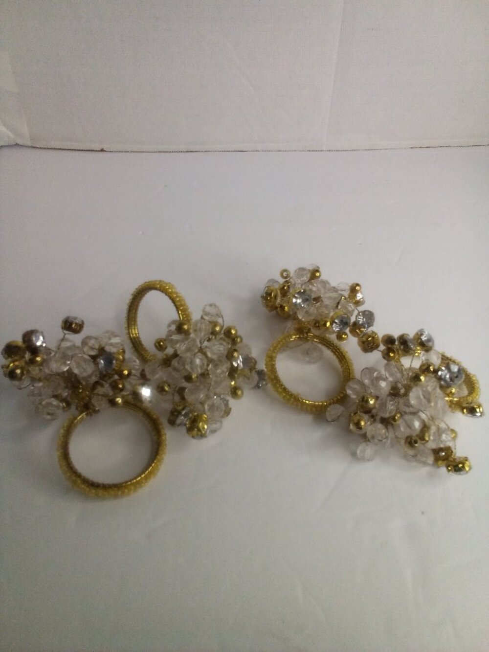 Pier 1 Napkin Rings Lot of 4 Gold Beaded Jeweled 2" Ring